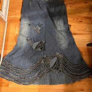 Denim Maxi Skirt with Ruffle Details